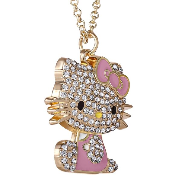 Hello Kitty Pendant Necklace Enamel Crystal 16 3-Inch Adjustable Jewelry - Picture 5 of 6
